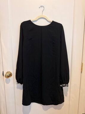 H&M Black Long Sleeve Shift Dress with Pearl Cuff Detail